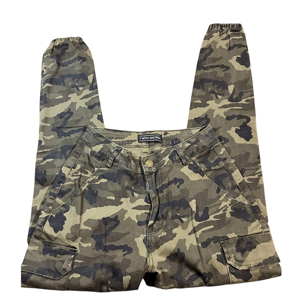 Twiin‎ Sisters Womens Camo Cargo Jogger Pants Green Camouflage RJJ-2036 Size S